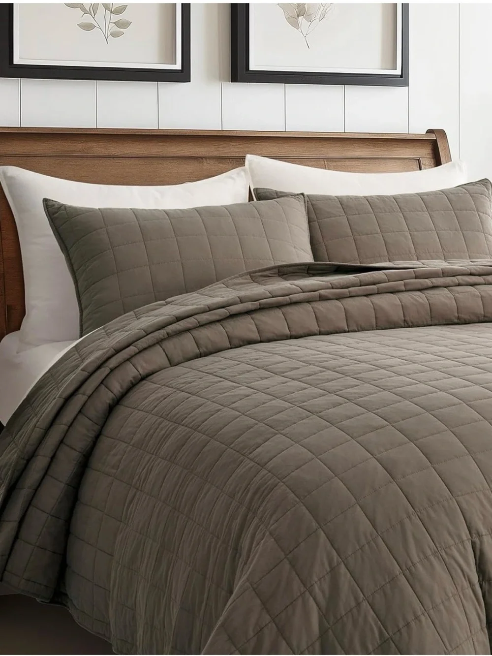 Box Stitch Quilted King Bedding Set - Mocha Brown